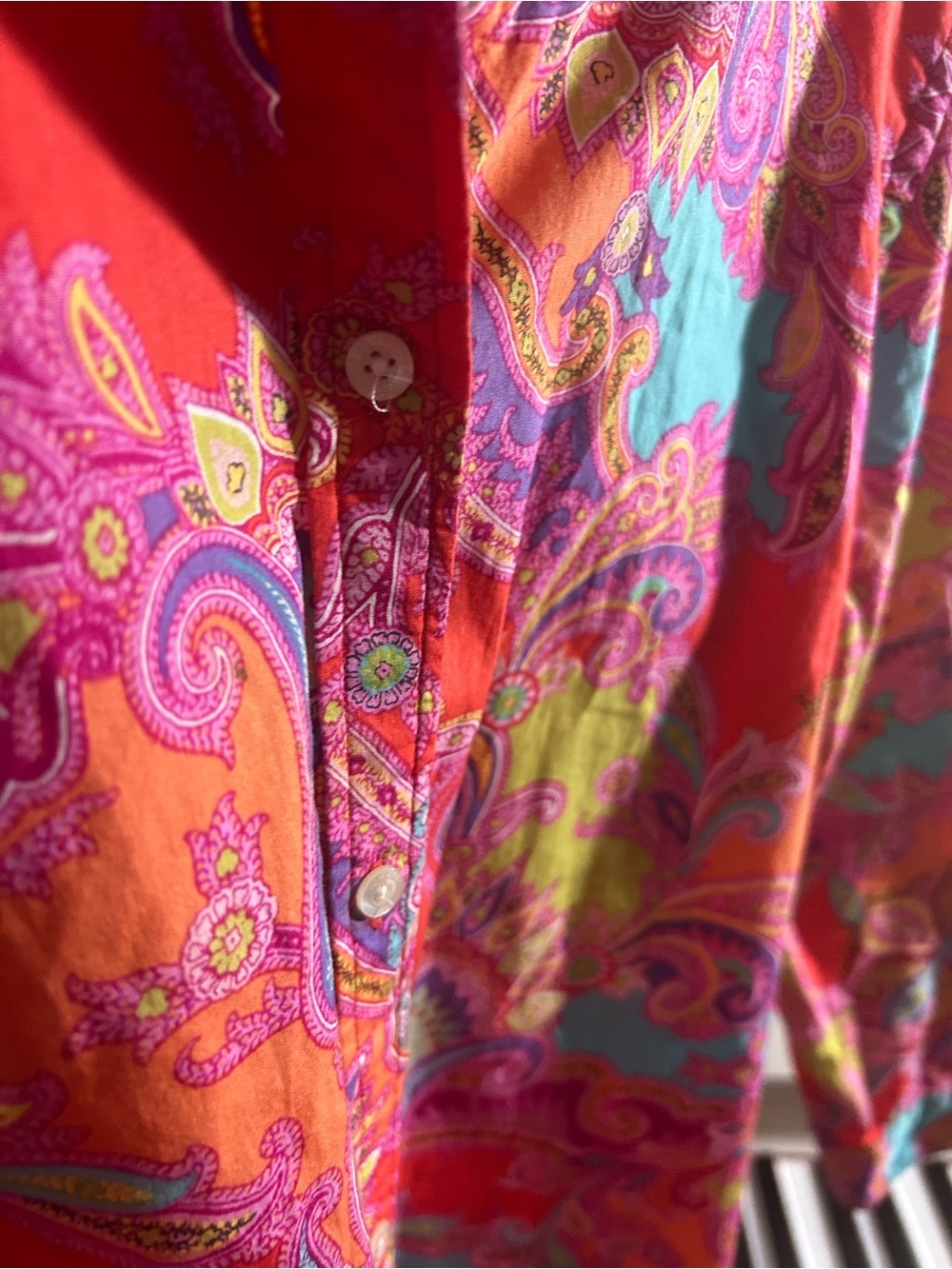 Chaps Colorful Paisley Button Front Shirt Blouse Cotton Size M - Picture 8 of 11